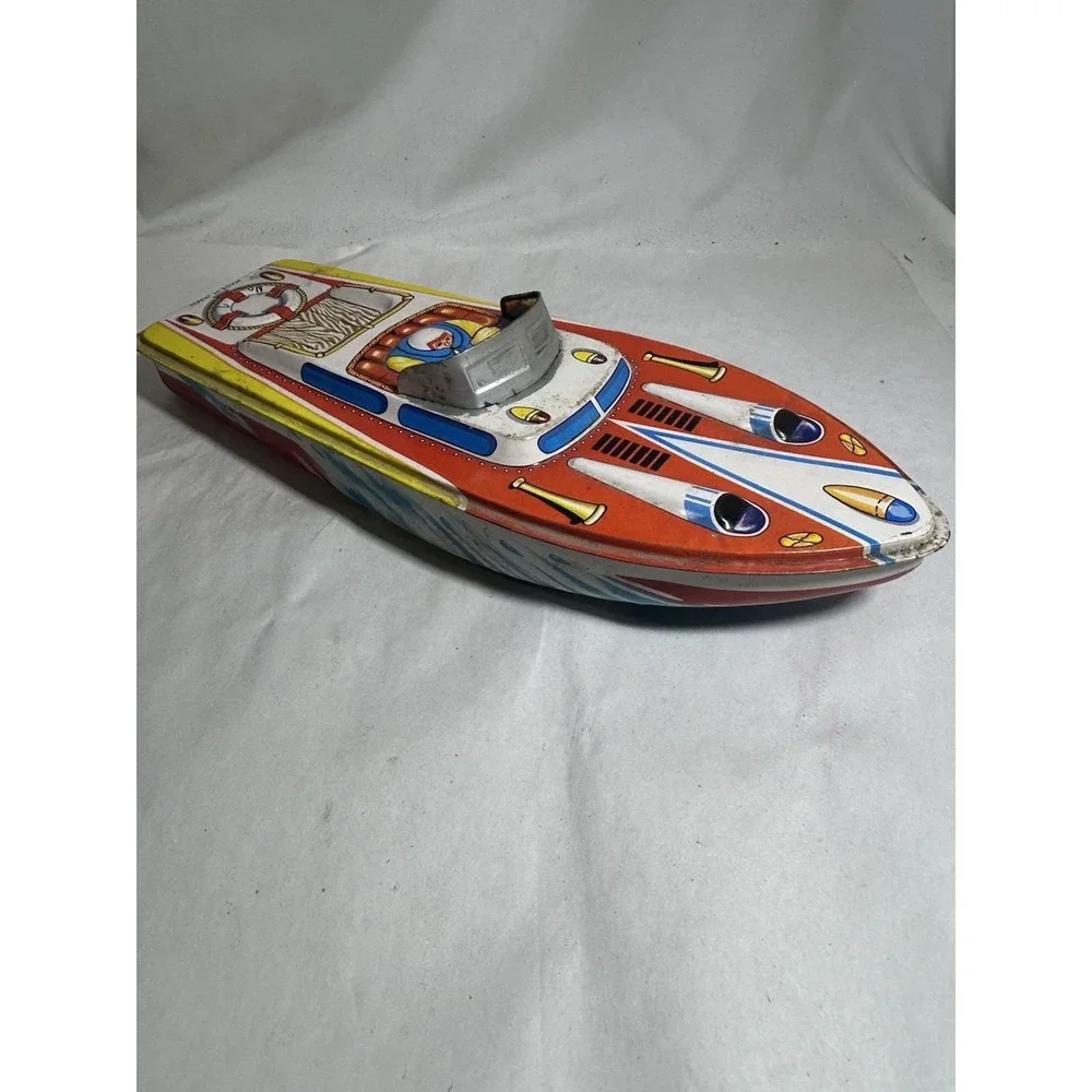 Vintage Tin Litho Speed Boat Made Japan Large Collectible Display Mancave